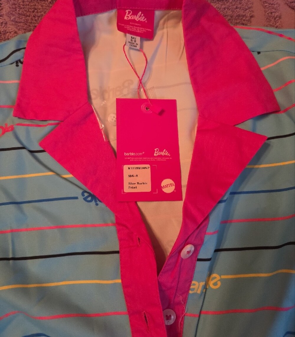 Barbie Blue Dress with Hot Pink Trim and Striped Logo Print - Picture 4 of 7